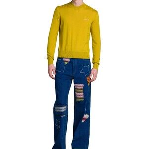 MARNI Jeans Mens Size 34 Medium Wash Wide Leg Relaxed Mohair Patch Heart $1050
